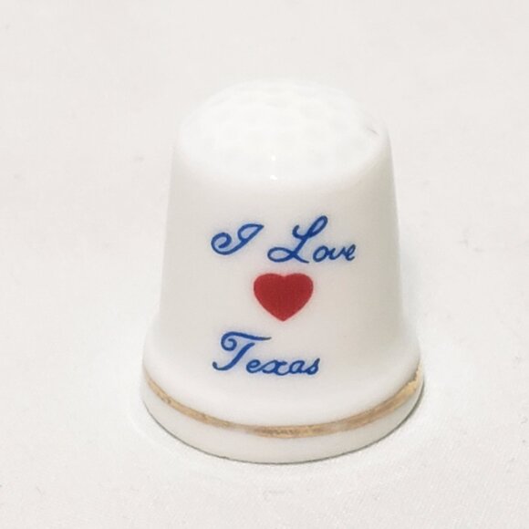 I Love Texas State Flag Thimble Souvenir Porcelain Vintage 1" - Picture 4 of 7